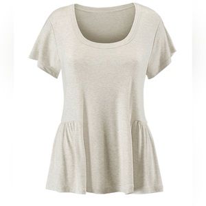 CAbi Hangout Tee 5326 Peplum Ruffle Oatmeal Short Sleeve Top Size Medium